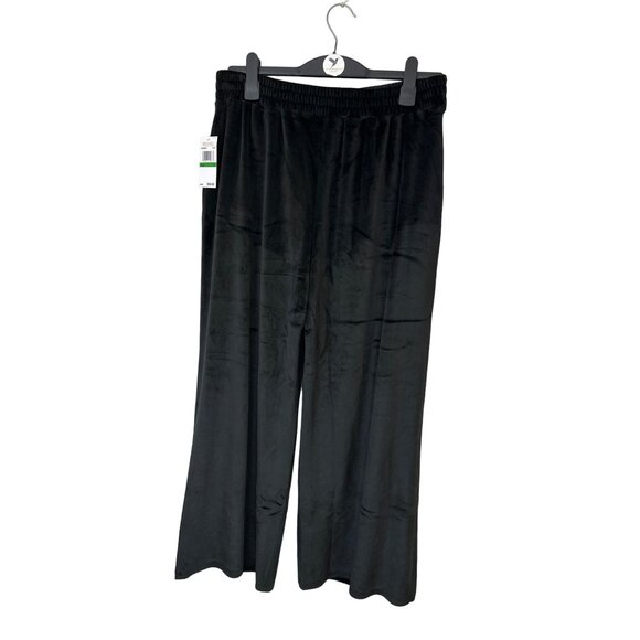 NWT Michael Michael Kors Black Pants Velour Pull On Wide Leg Gold Accents Large - Picture 1 of 7